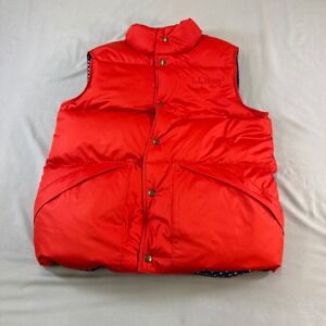 LL Bean Red Puffer Vest Down Insulated Blue Print Lining Size WS like new no tag